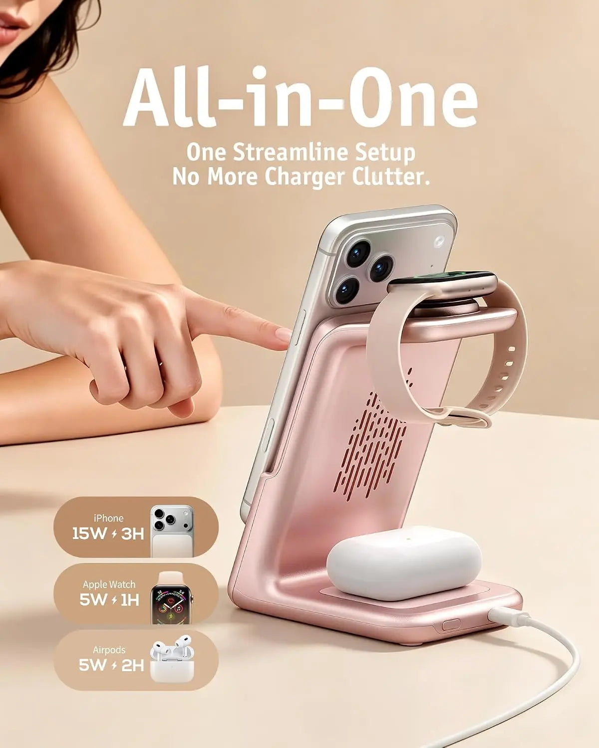 Aurodock 3-in-1 Magnetic Charging Station with 10000mAh Detachable Power Bank, 30W PD MagSafe Charger for iPhone, Apple Watch & AirPods