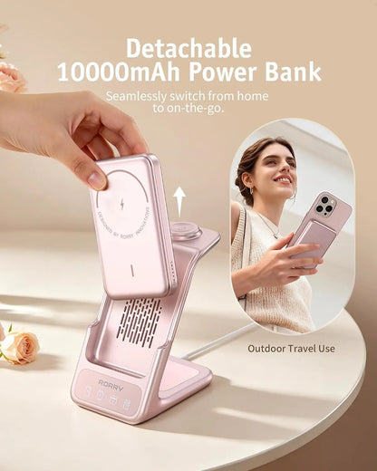 Aurodock 3-in-1 Magnetic Charging Station with 10000mAh Detachable Power Bank, 30W PD MagSafe Charger for iPhone, Apple Watch & AirPods