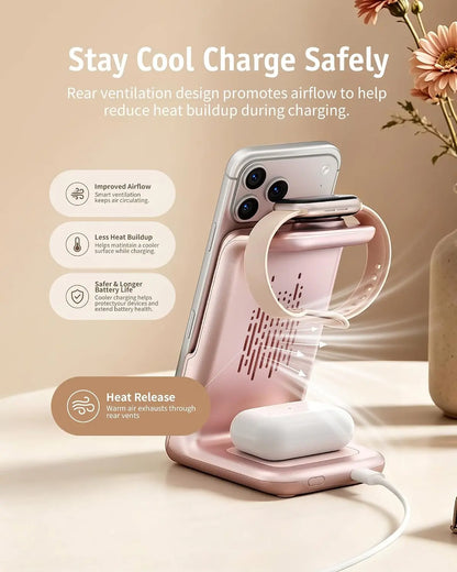 Aurodock 3-in-1 Magnetic Charging Station with 10000mAh Detachable Power Bank, 30W PD MagSafe Charger for iPhone, Apple Watch & AirPods